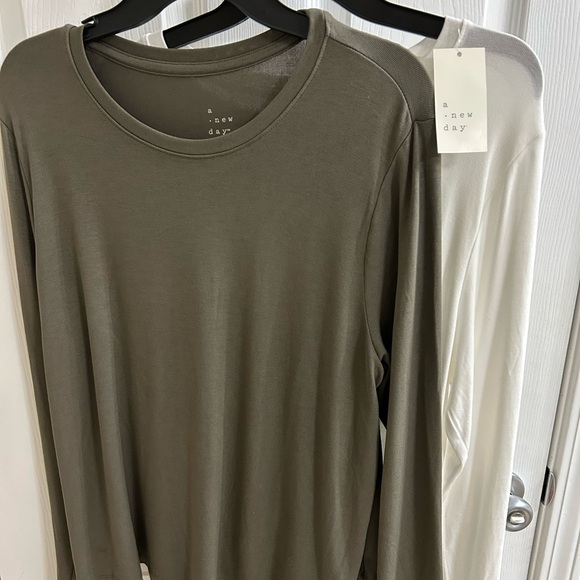 New Day Women's Long Sleeve Olive Tee, and White Shirts (XL) - Picture 2 of 2